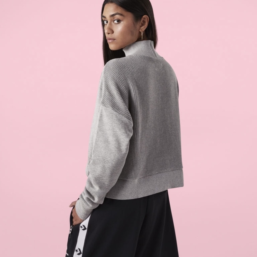 NWT Converse Women’s Sweater Knit Mock Grey - Picture 2 of 8